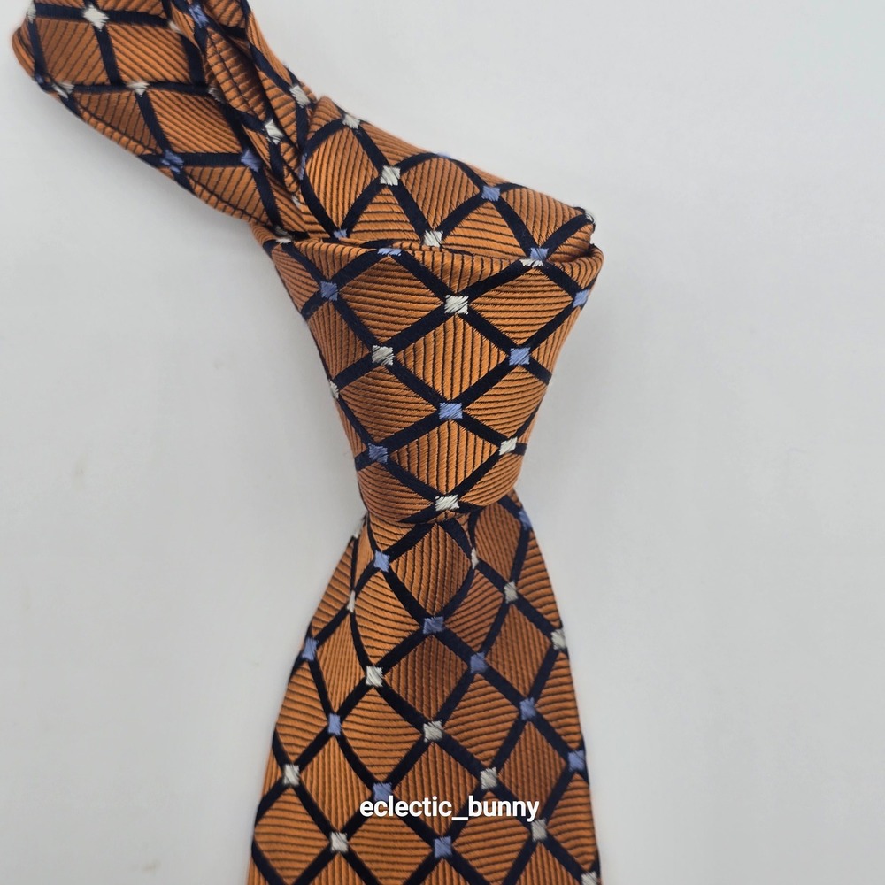 Meeting Street Silk Tie Orange Blue Geometric Diamond Pattern Classic 60 X 3.875